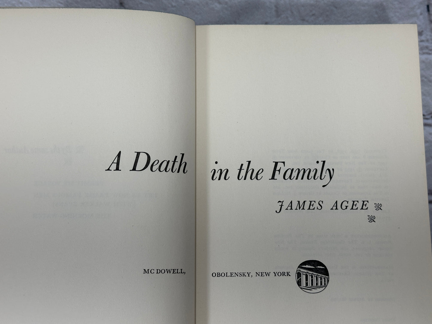 A Death in the Family By James Agee [1957 · 3rd Printing]