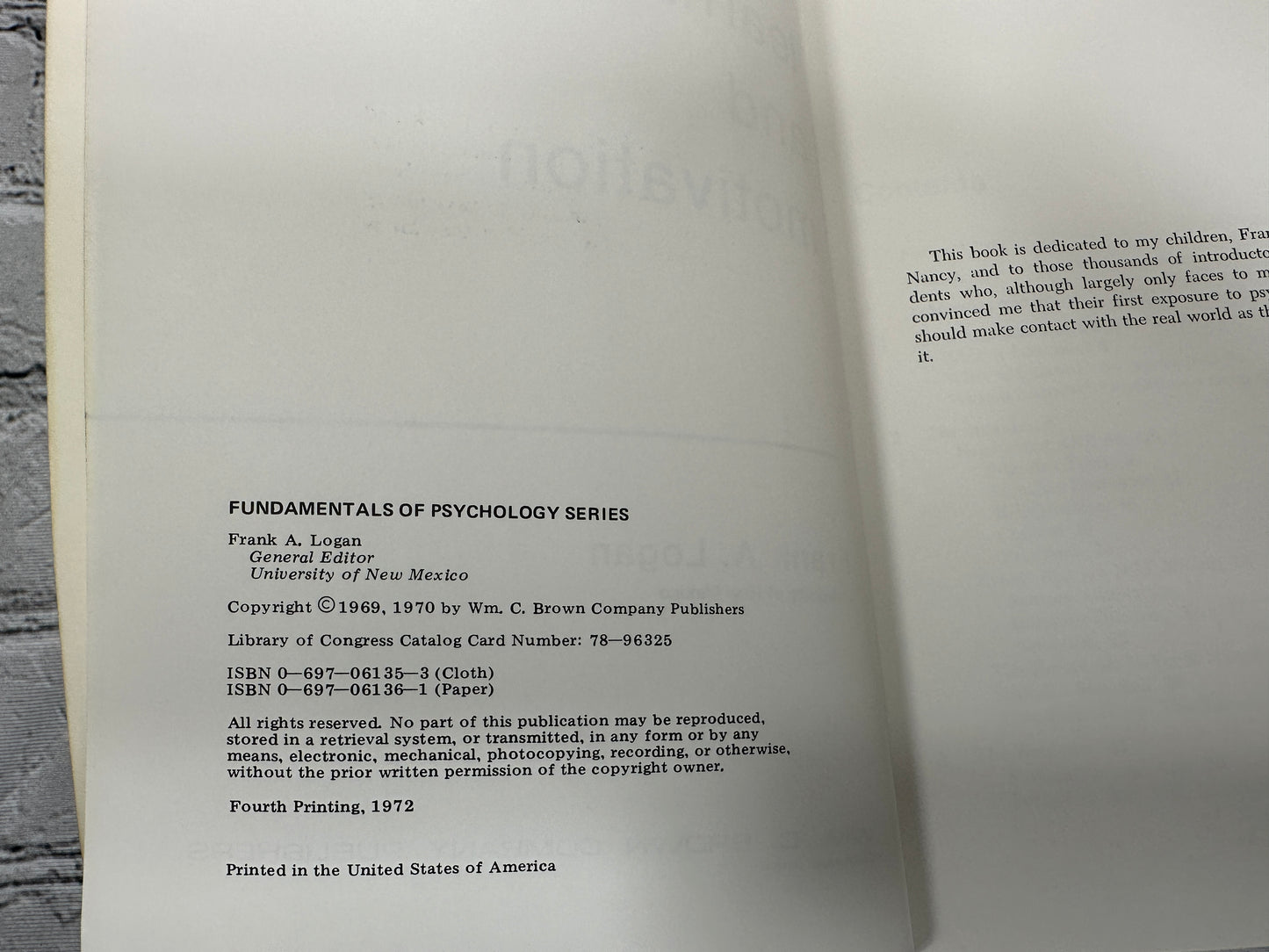 Fundamentals of Learning and Motivation by Frank A. Logan [1972]