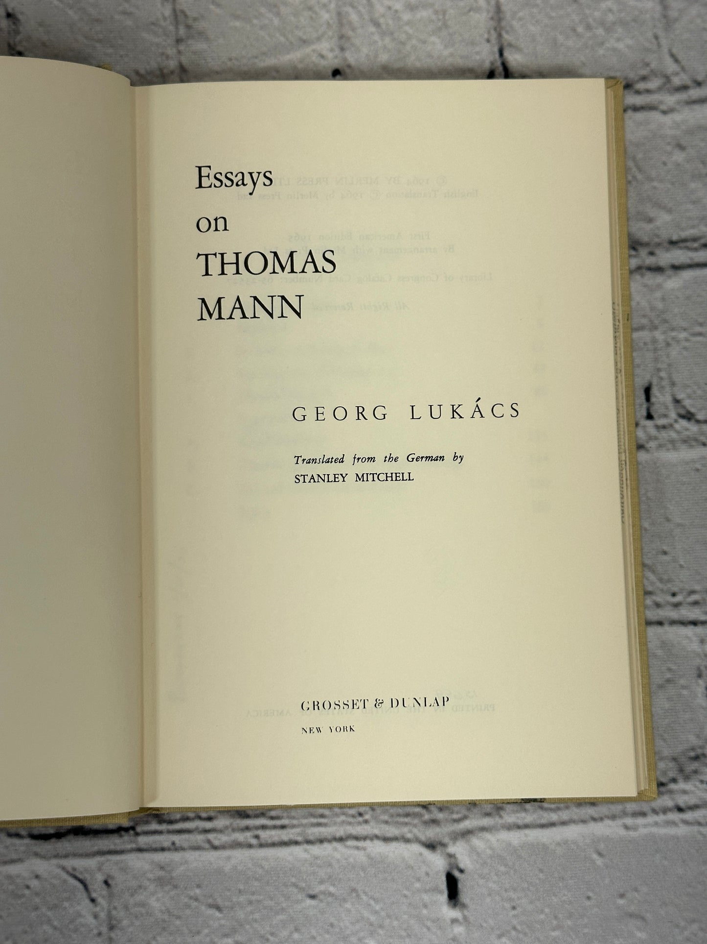 Essays on Thomas Mann By Georg Lukacs [1965 · First American Edition]