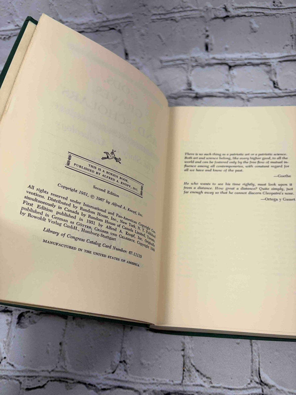 Gods, Graves, and Scholars by C. W. Ceram, 1967 Knopf hardcover - copyright page