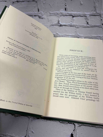 Long Island Genealogies by Mary Powell Bunker, 1976 hardcover reprint - copyright page and preface