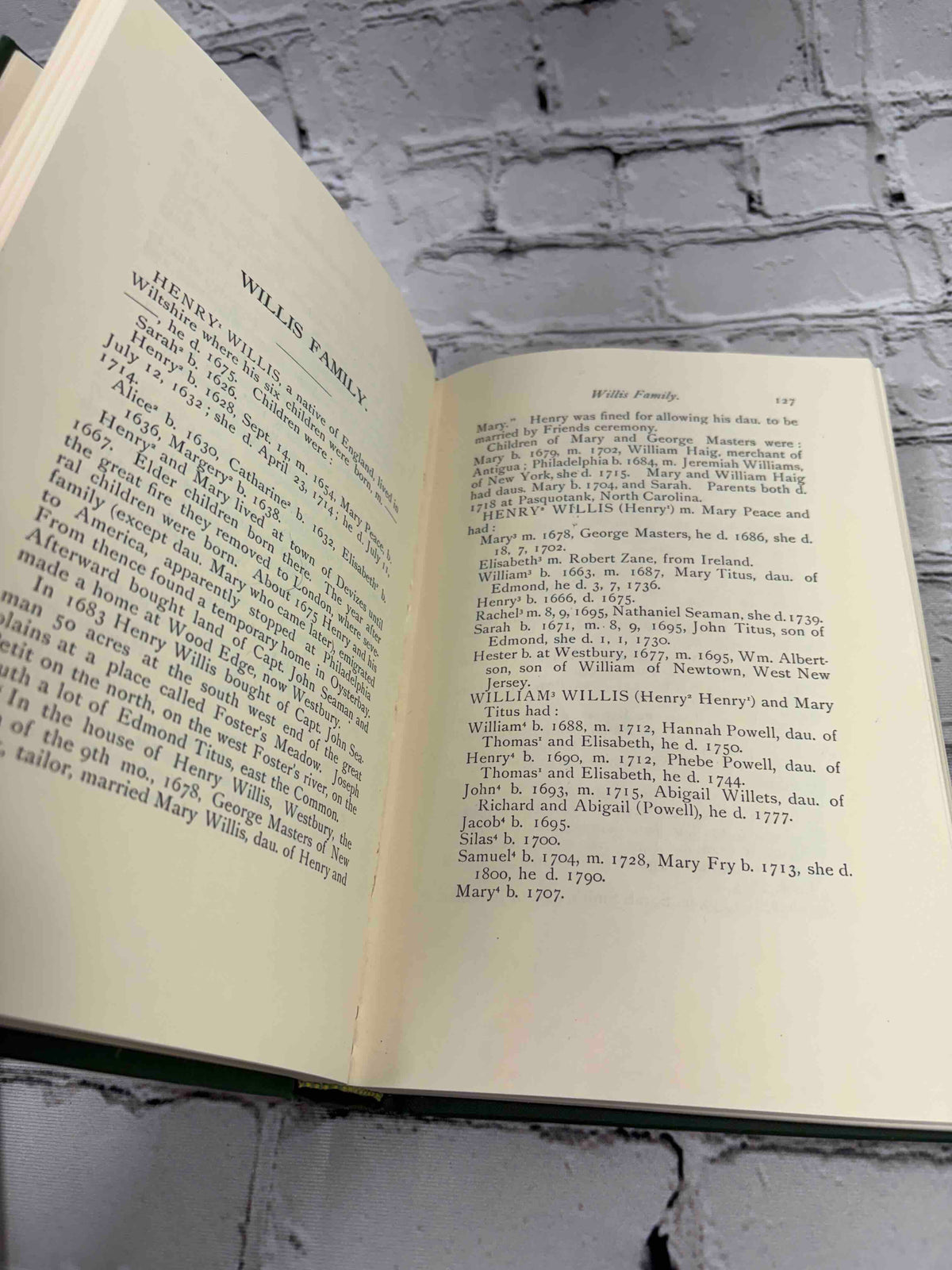 Long Island Genealogies by Mary Powell Bunker, 1976 hardcover reprint - Willis family page