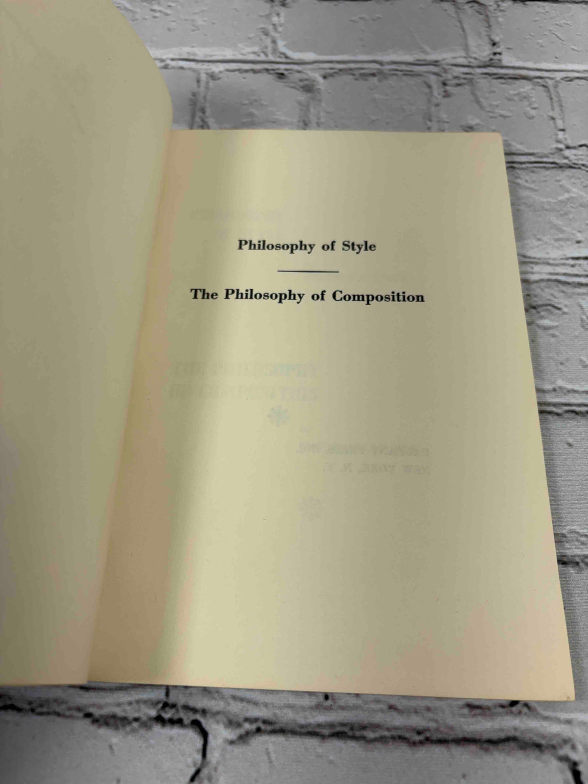 Philosophy of Style and The Philosophy of Composition, Spencer and Poe, 1959 Pageant Press paperback - half-title