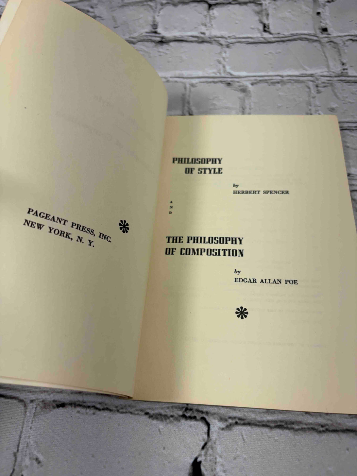 Philosophy of Style and The Philosophy of Composition, Spencer and Poe, 1959 Pageant Press paperback - title page