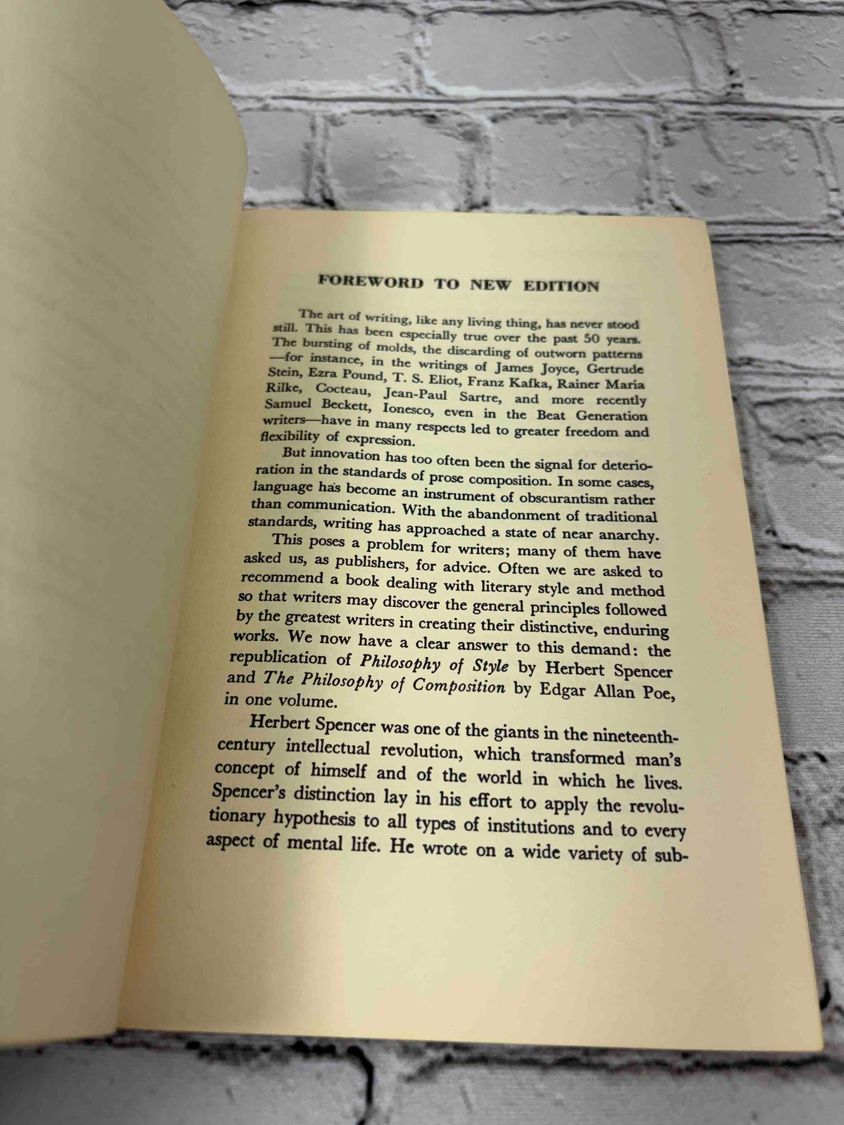 Philosophy of Style and The Philosophy of Composition, Spencer and Poe, 1959 Pageant Press paperback - foreword