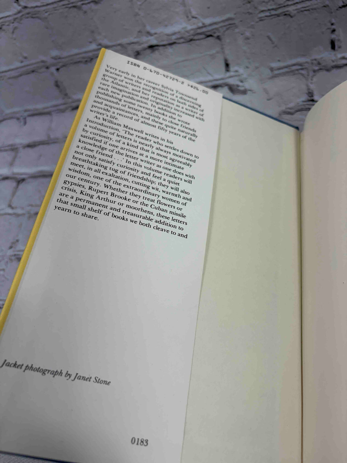 Sylvia Townsend Warner Letters, edited by William Maxwell, 1983 Viking hardcover - front jacket flap