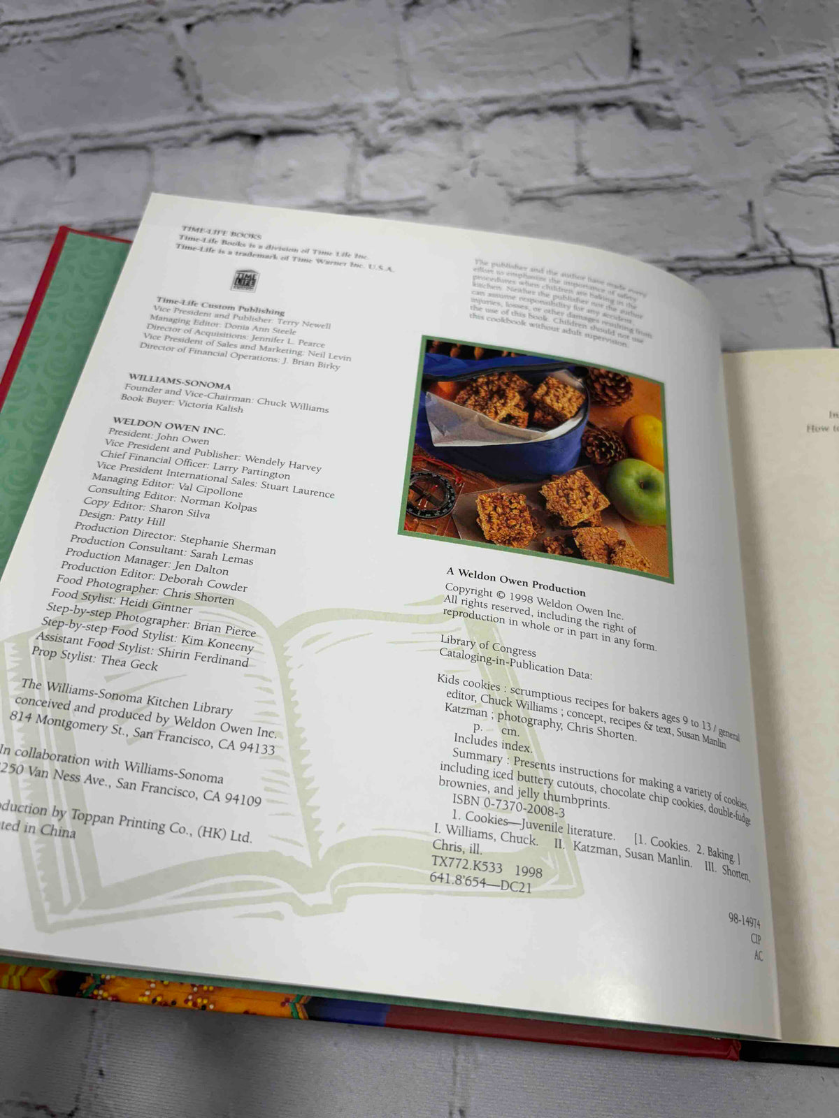 Kids Cookies, Williams-Sonoma Kitchen Library, 1998 Time-Life hardcover - copyright page