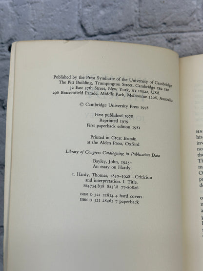 An Essay on Hardy by John Bayley [1981 · 1st Ed.]