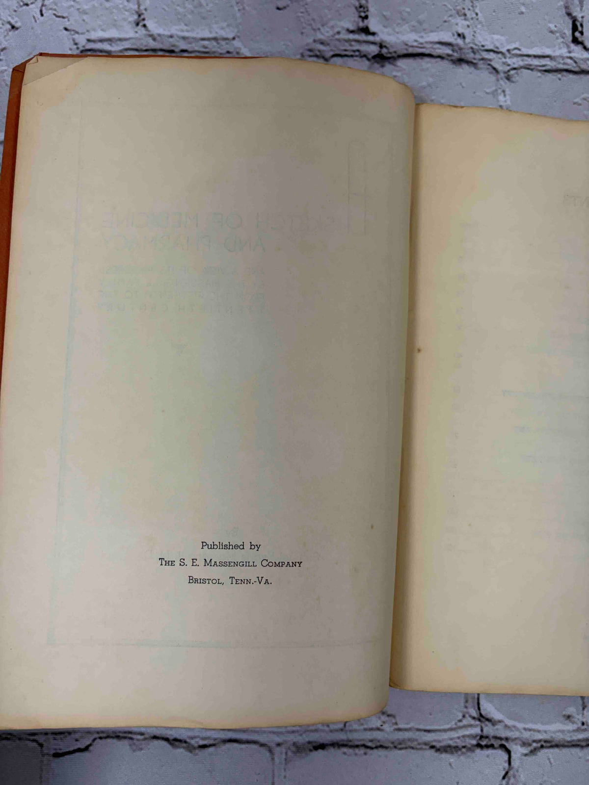 A Sketch of Medicine and Pharmacy by S. E. Massengill, M.D., stapled softcover - title page verso with publisher imprint