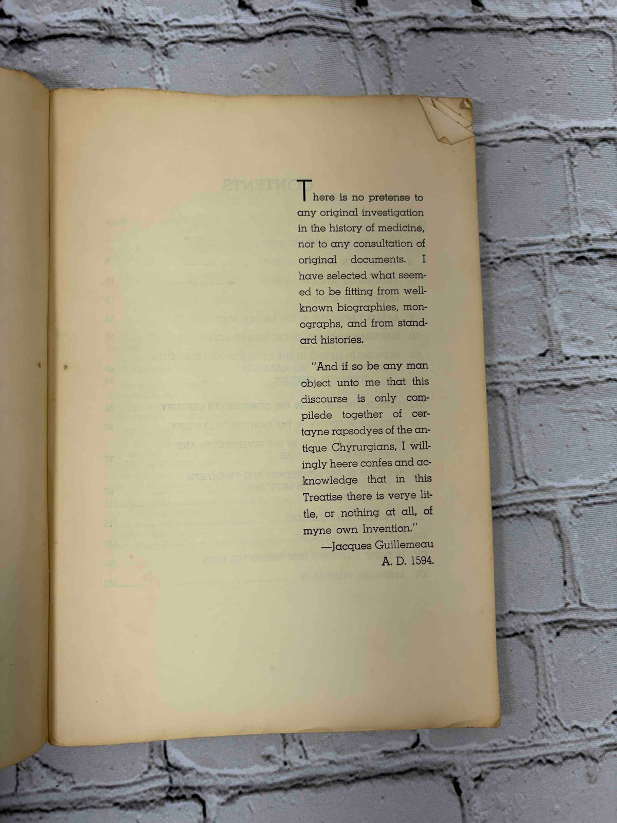A Sketch of Medicine and Pharmacy by S. E. Massengill, M.D., stapled softcover - author's note with Guillemeau quotation