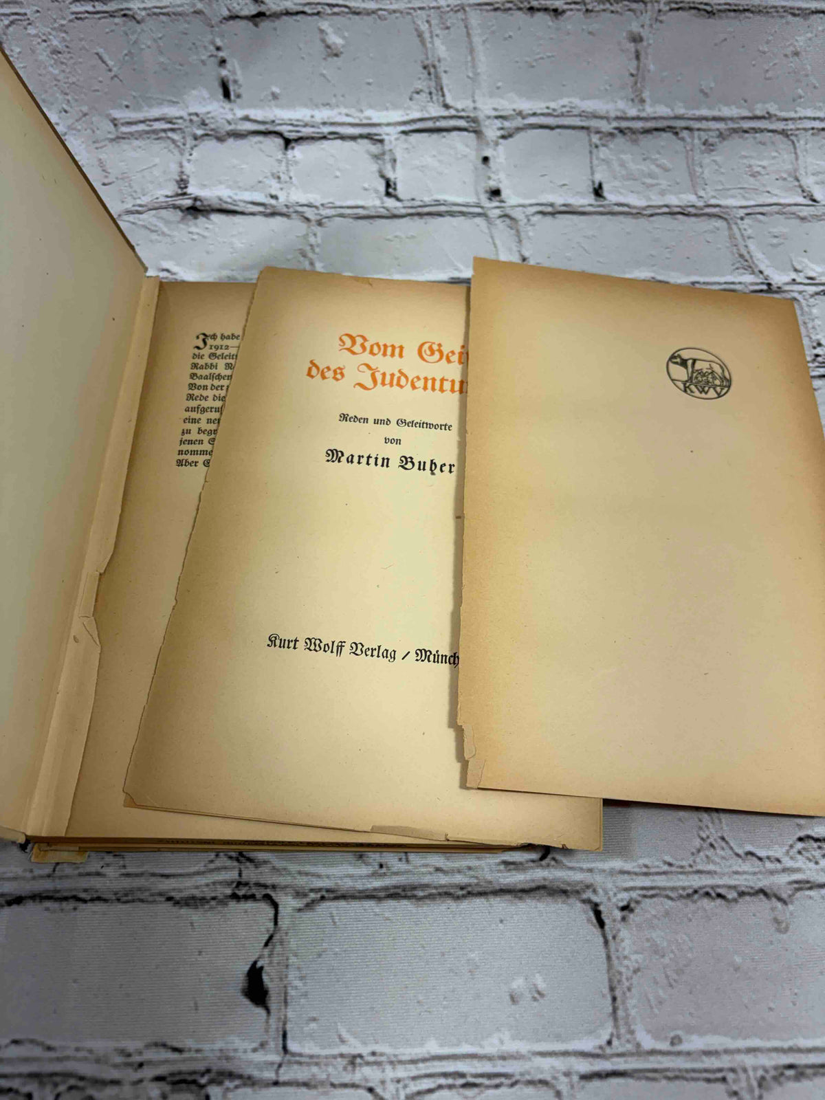 Vom Geist des Judentums by Martin Buber, 1916 hardcover - loose title leaf and half-title
