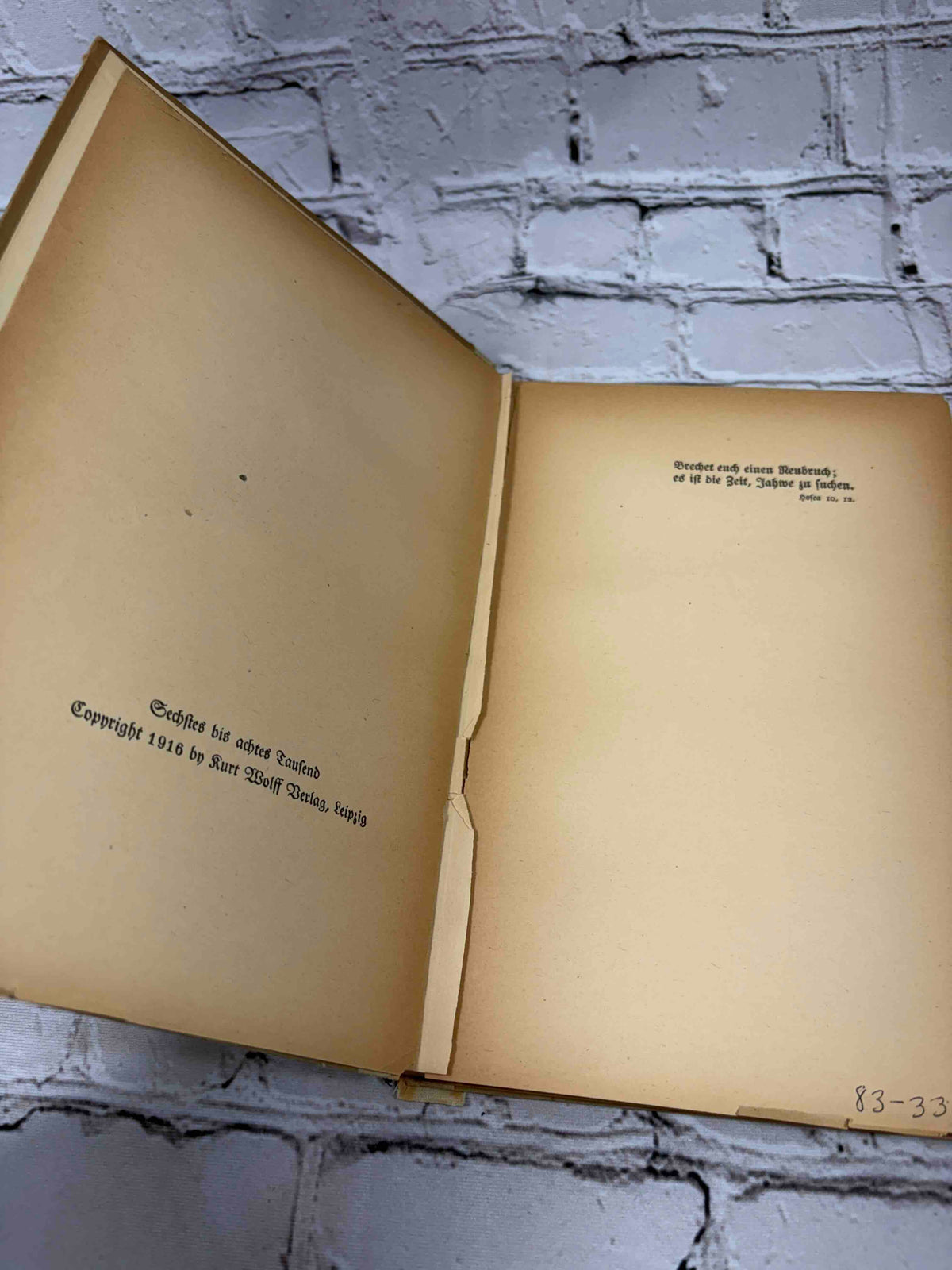 Vom Geist des Judentums by Martin Buber, 1916 hardcover - copyright page and motto leaf