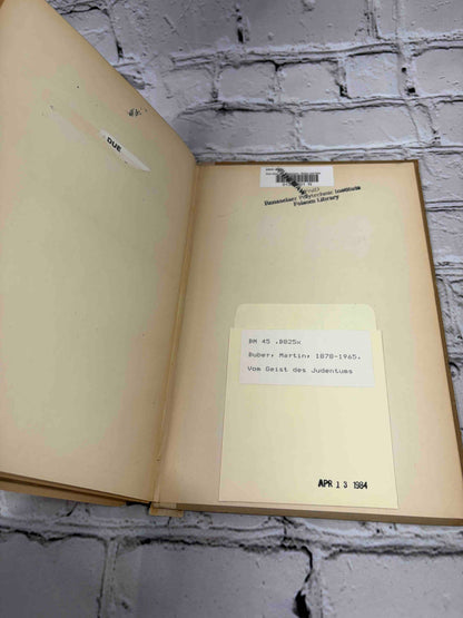 Vom Geist des Judentums by Martin Buber, 1916 hardcover - rear pastedown with library card pocket and stamps