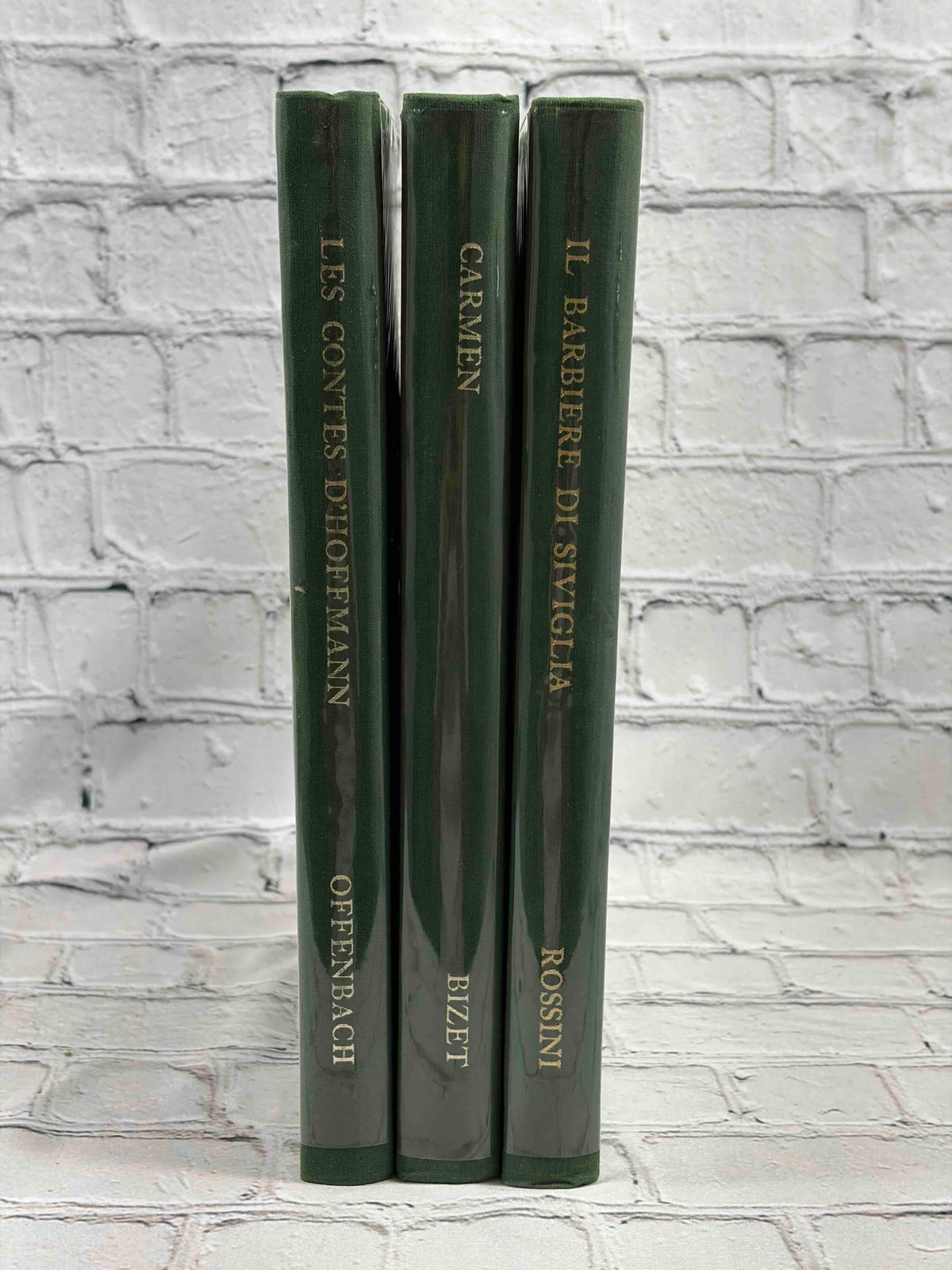 G. Schirmer Opera Vocal Scores Set of 3 by Rossini, Bizet and Offenbach, 1958-1962 hardcover - three spines side by side