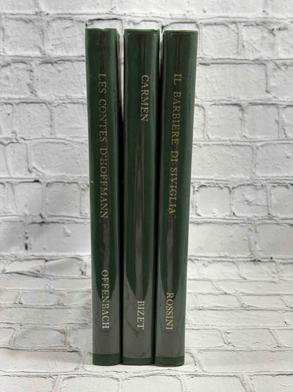 G. Schirmer Opera Vocal Scores Set of 3 by Rossini, Bizet and Offenbach, 1958-1962 hardcover - three spines side by side