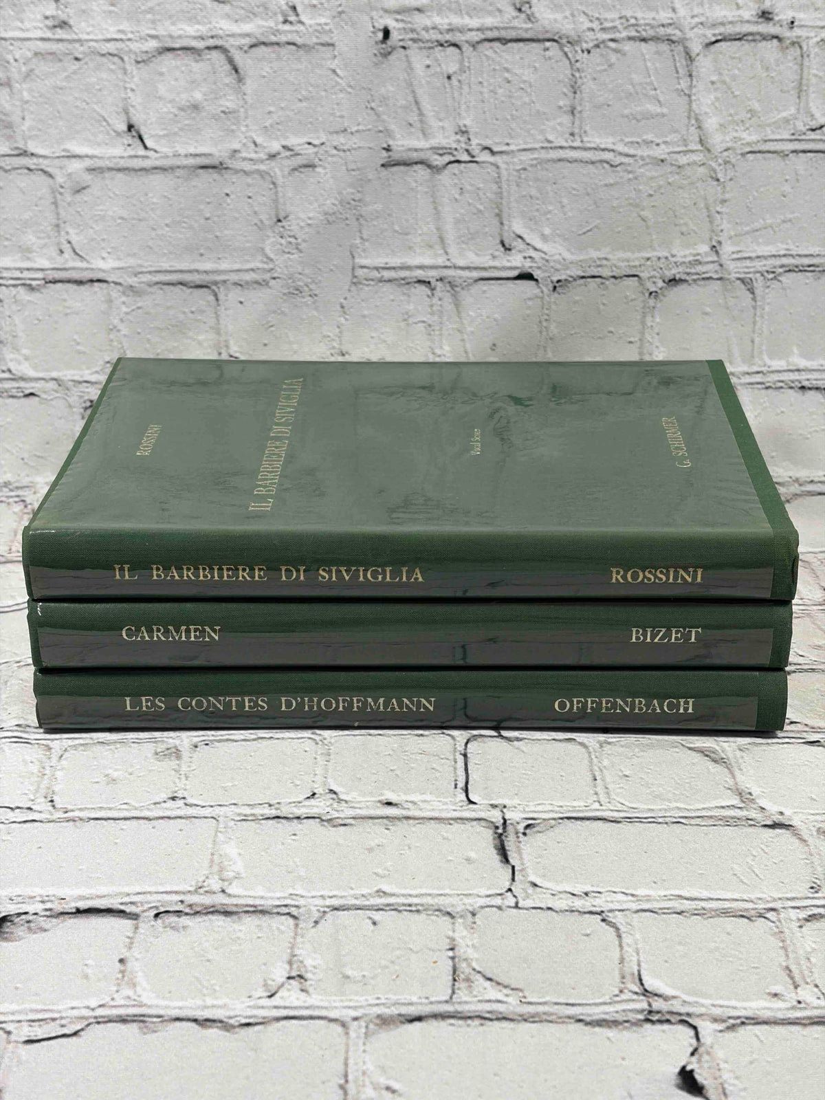 G. Schirmer Opera Vocal Scores Set of 3 by Rossini, Bizet and Offenbach, 1958-1962 hardcover - stacked spines