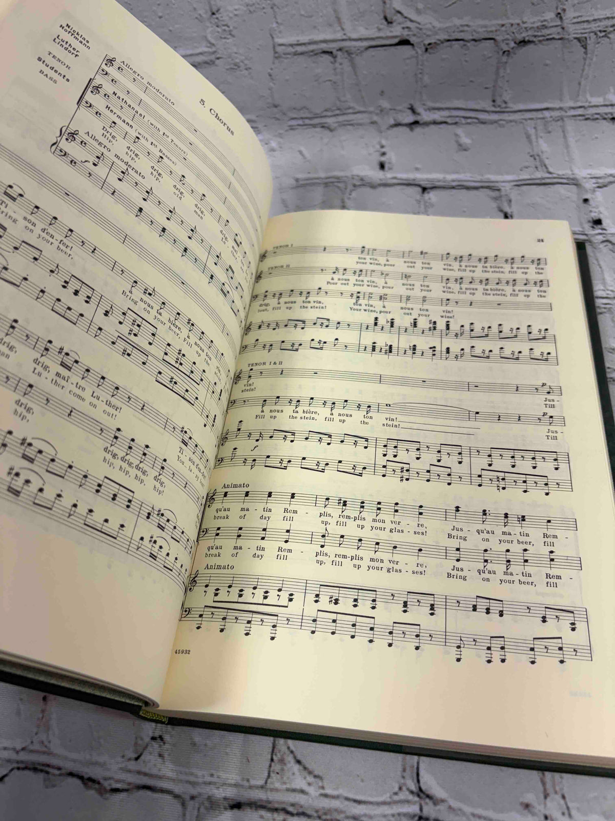 G. Schirmer Opera Vocal Scores Set of 3 by Rossini, Bizet and Offenbach, 1958-1962 hardcover - Les Contes d'Hoffmann chorus score pages