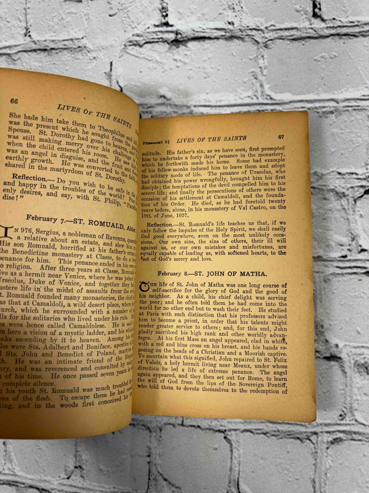 Lives of the Saints by Alban Butler, c. 1925 Benziger Brothers paperback - text pages for February 7 and 8