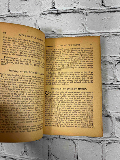 Lives of the Saints by Alban Butler, c. 1925 Benziger Brothers paperback - text pages for February 7 and 8
