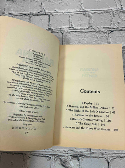 Ramona and Her Father by Beverly Cleary, Dell Yearling Paperback - copyright page and contents