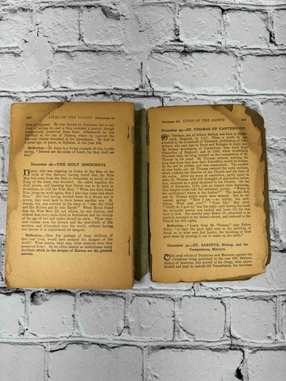 Lives of the Saints by Alban Butler, c. 1925 Benziger Brothers paperback - pages 388-389 showing chipped edges