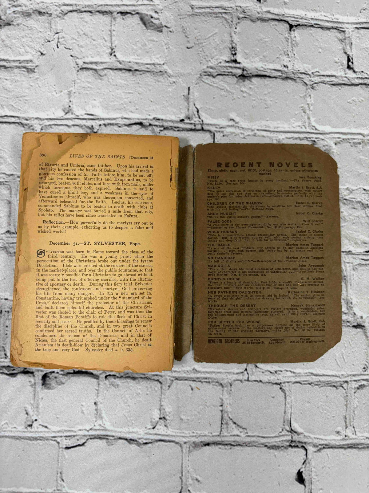 Lives of the Saints by Alban Butler, c. 1925 Benziger Brothers paperback - last page and inside rear cover advertisements