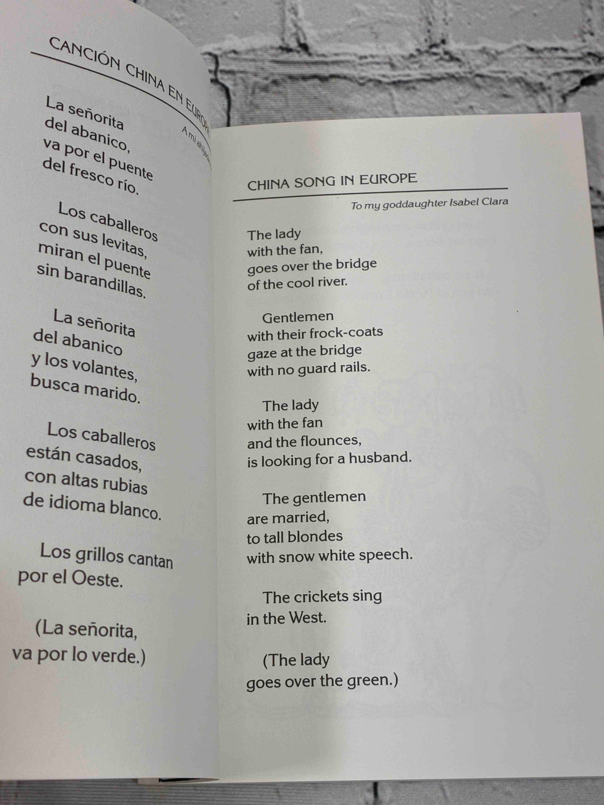The Cricket Sings by Federico Garcia Lorca, New Directions Paperback - sample page, China Song in Europe in Spanish and English