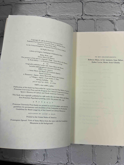 The Presence of the Past in a Spanish Village by Ruth Behar, Princeton University Press Paperback - copyright page and dedication