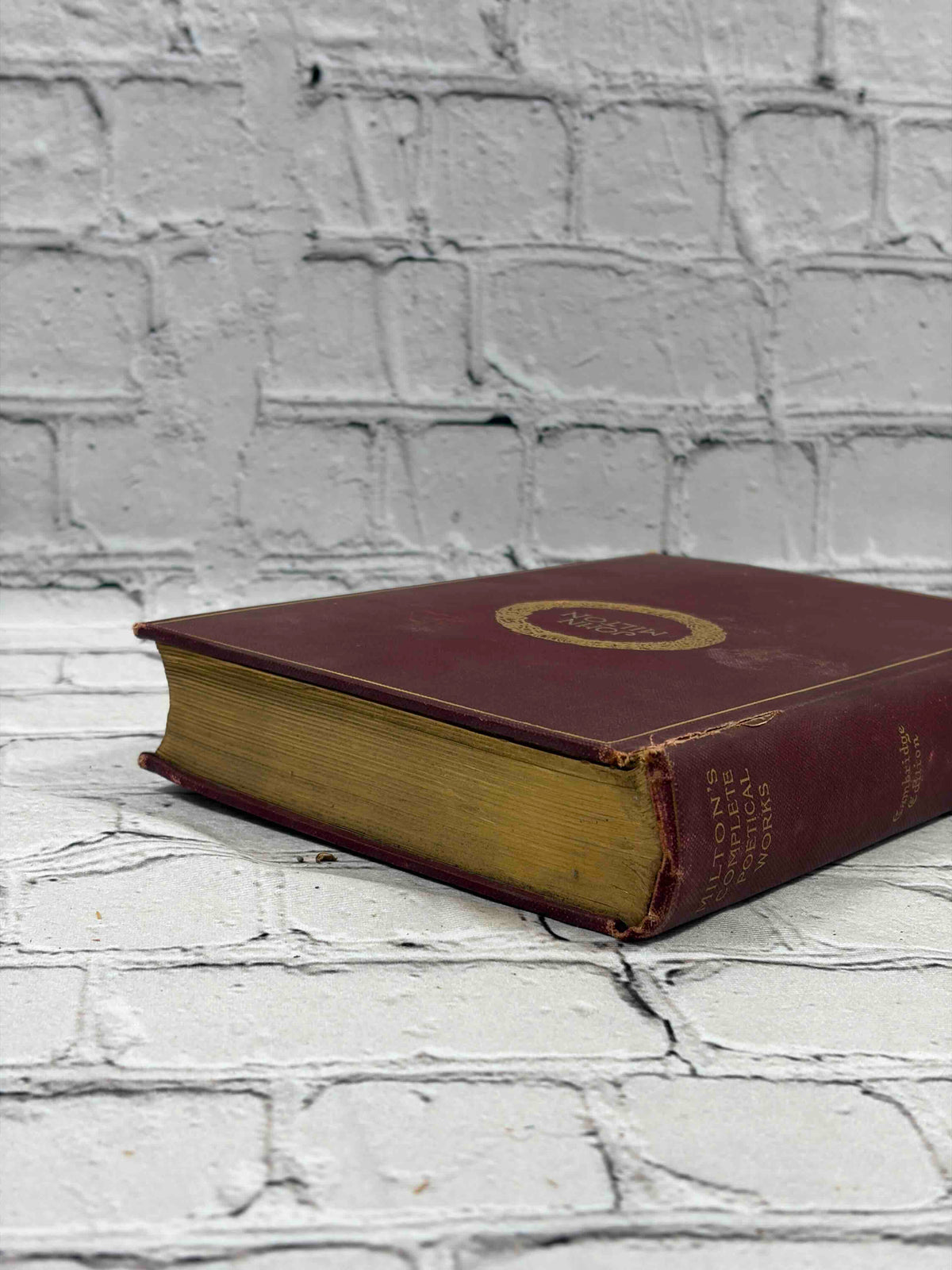 Complete Poetical Works of John Milton, 1899 Houghton Mifflin hardcover - angled view of spine and edges