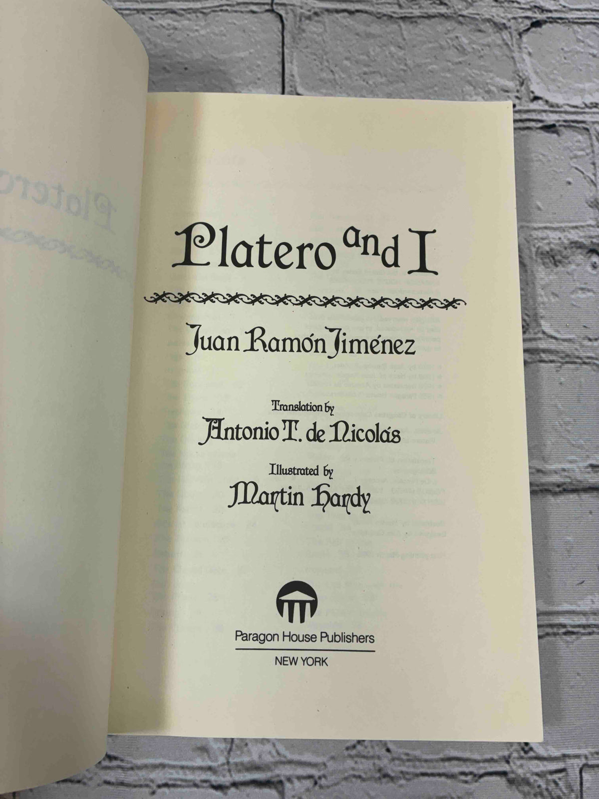 Platero and I by Juan Ramon Jimenez, 1986 Paragon House Paperback - title page