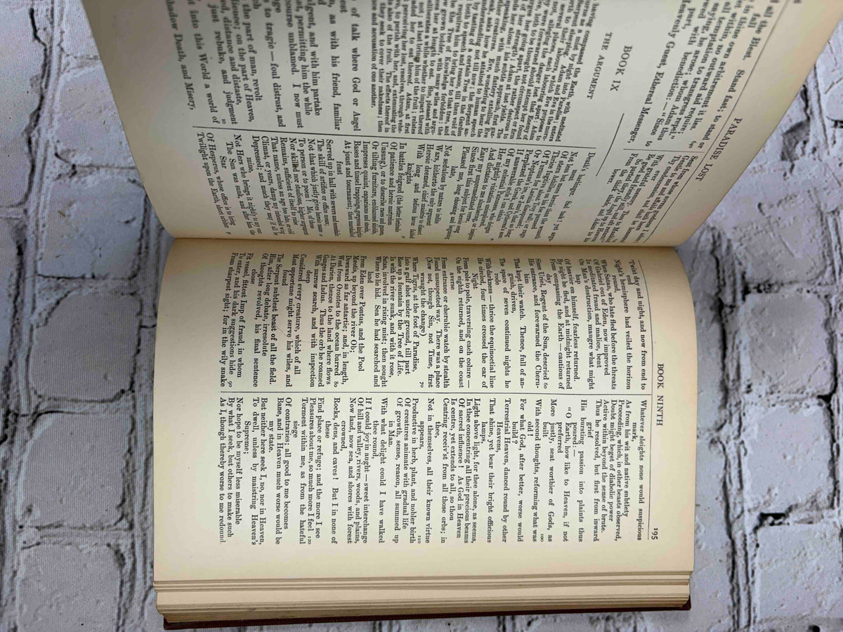 Complete Poetical Works of John Milton, 1899 Houghton Mifflin hardcover - text pages from Paradise Lost Book IX