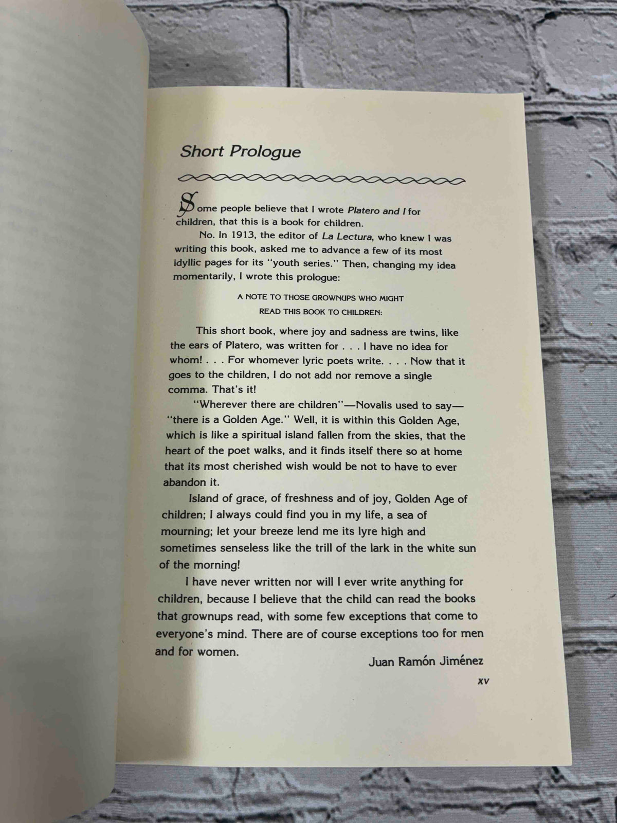 Platero and I by Juan Ramon Jimenez, 1986 Paragon House Paperback - Short Prologue page