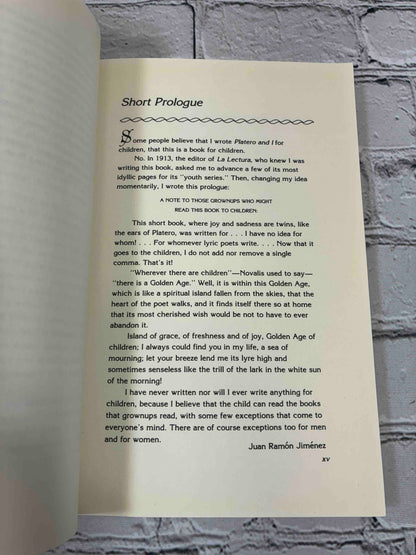 Platero and I by Juan Ramon Jimenez, 1986 Paragon House Paperback - Short Prologue page