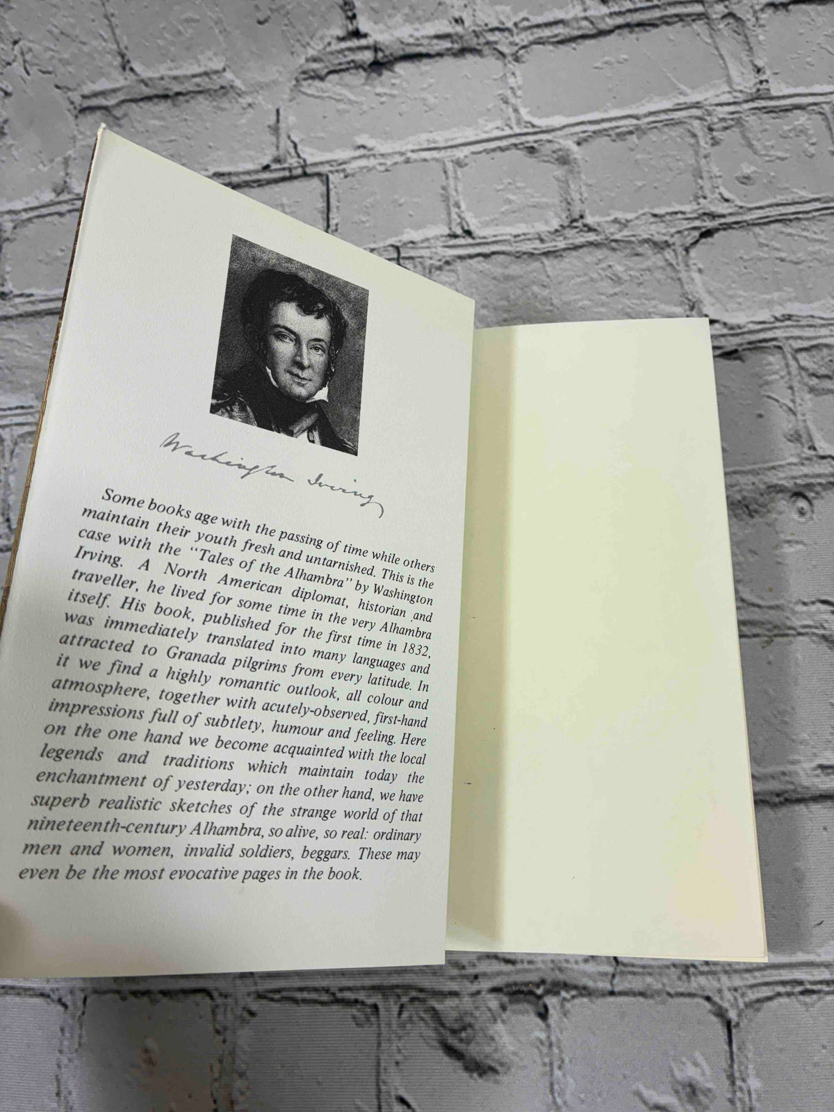 Tales of the Alhambra by Washington Irving, 1994 Ediciones Miguel Sanchez Paperback - inside front cover with Irving portrait and blurb