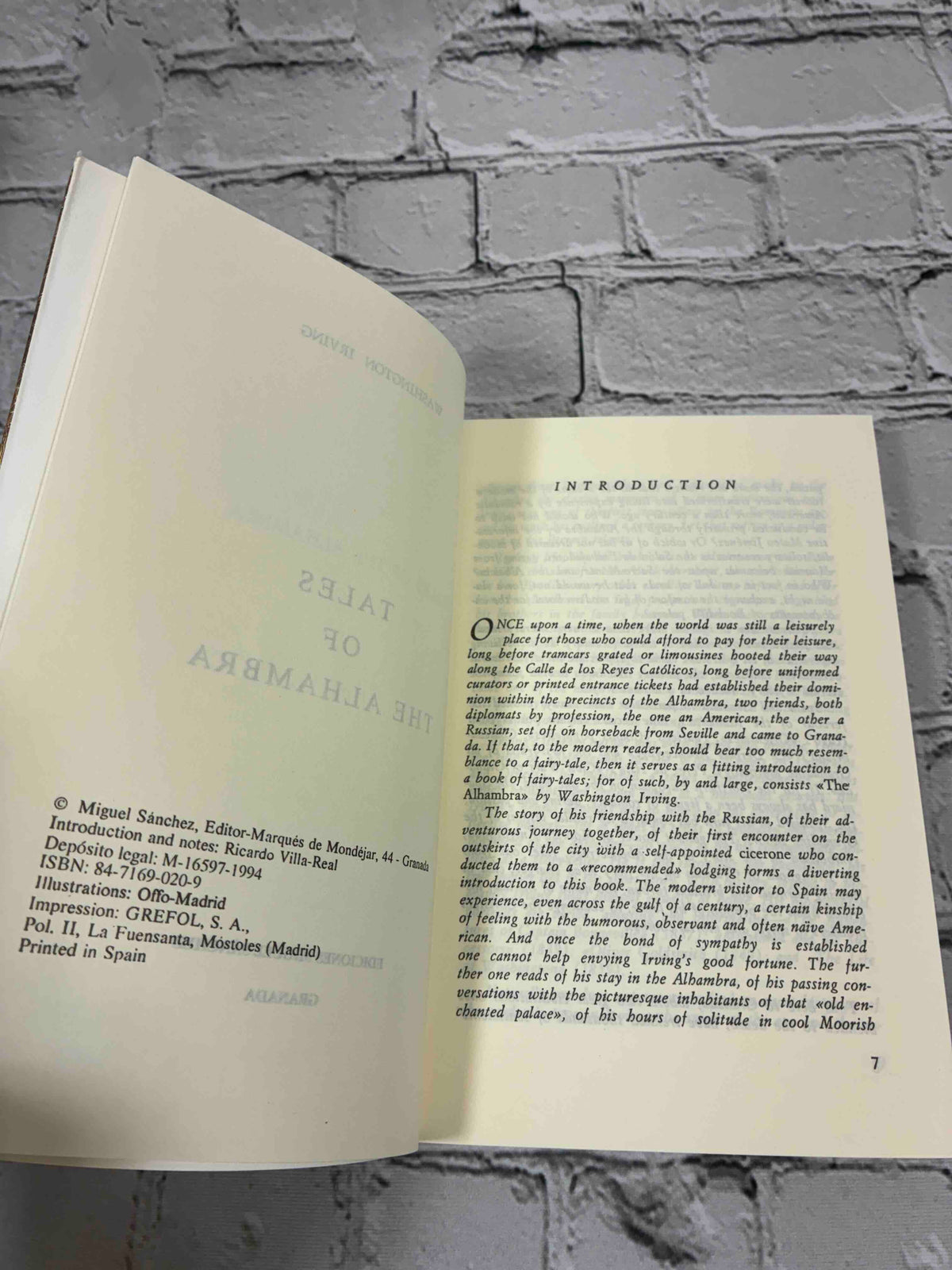 Tales of the Alhambra by Washington Irving, 1994 Ediciones Miguel Sanchez Paperback - copyright page and introduction
