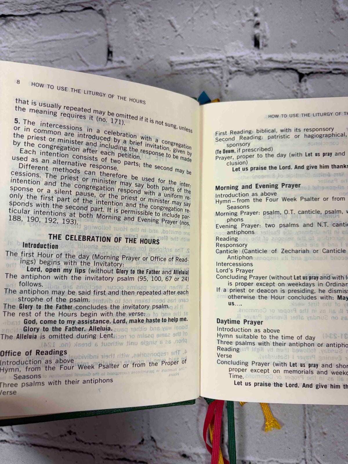 Christian Prayer: The Liturgy of the Hours, 1976 St. Paul Editions hardcover - The Celebration of the Hours pages 8-9