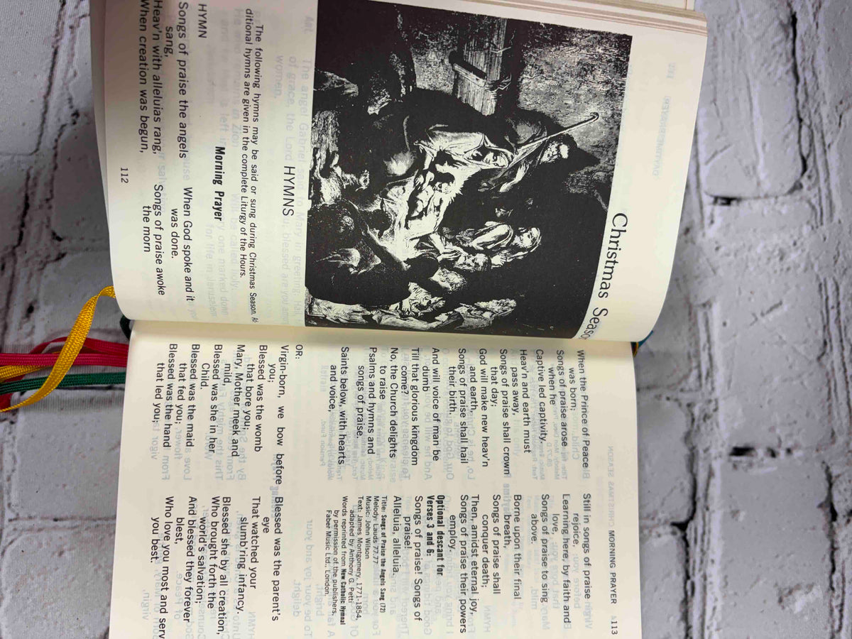 Christian Prayer: The Liturgy of the Hours, 1976 St. Paul Editions hardcover - Christmas Season hymns with illustration pages 112-113