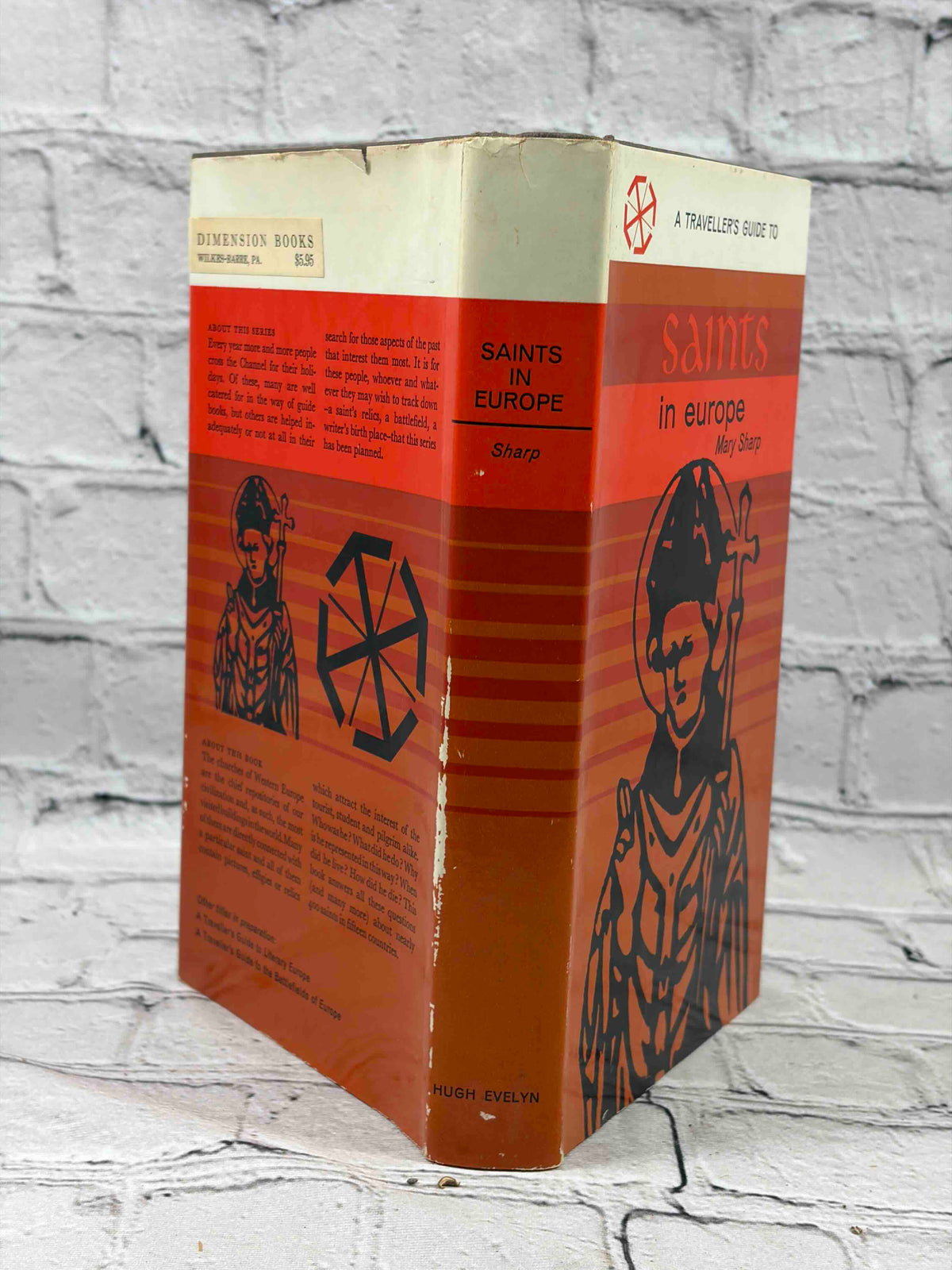 A Traveller's Guide to Saints in Europe by Mary Sharp, 1964 Hugh Evelyn hardcover - dust jacket rear panel and spine with price sticker