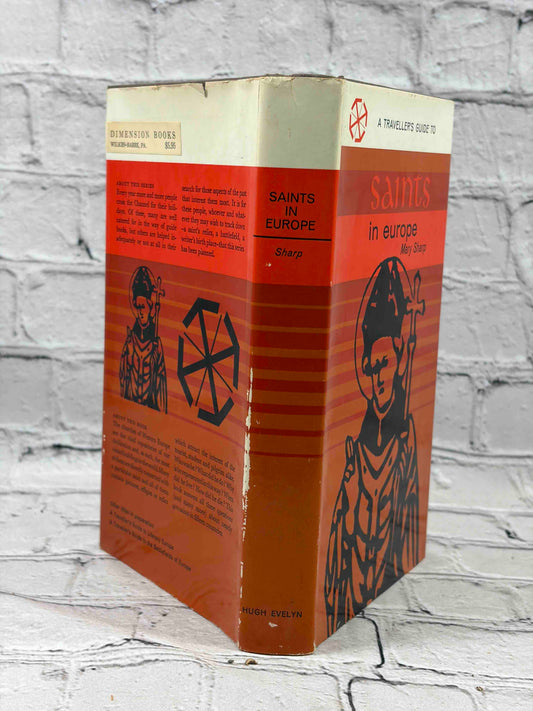 A Traveller's Guide to Saints in Europe by Mary Sharp, 1964 Hugh Evelyn hardcover - dust jacket rear panel and spine with price sticker
