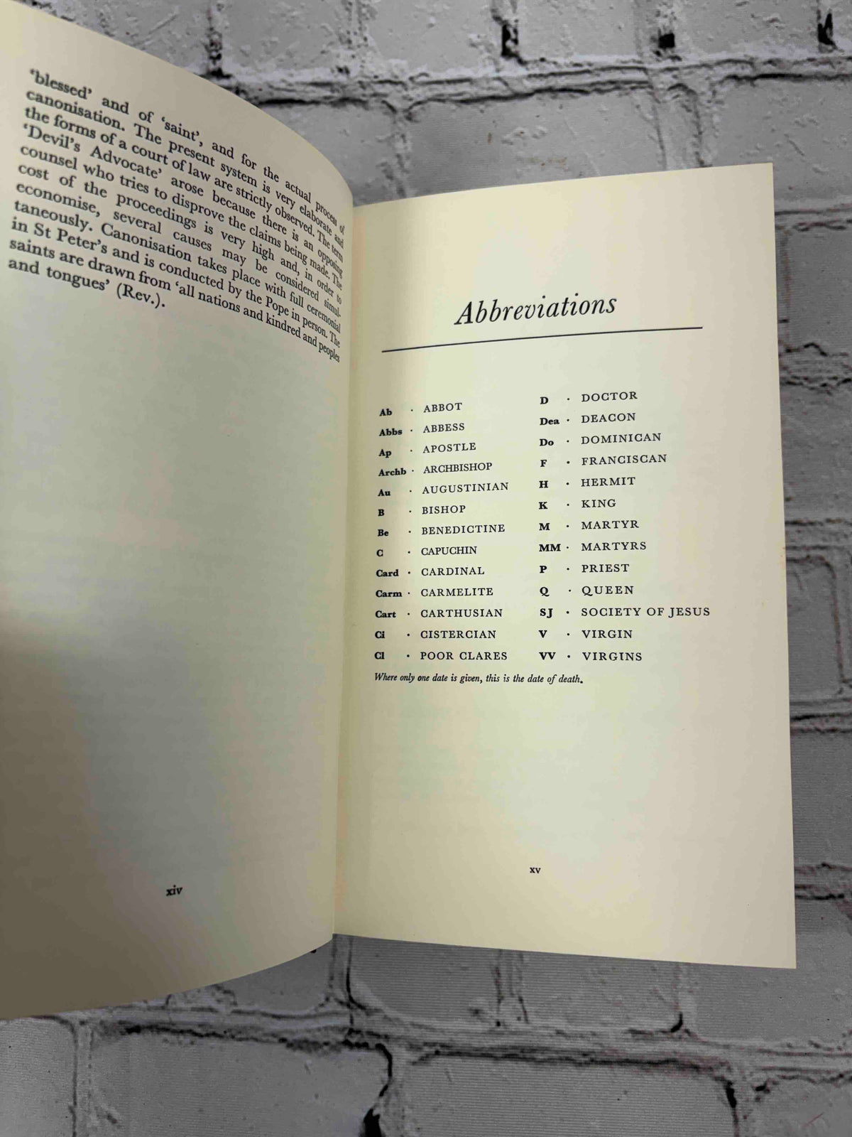 A Traveller's Guide to Saints in Europe by Mary Sharp, 1964 Hugh Evelyn hardcover - pages xiv-xv abbreviations