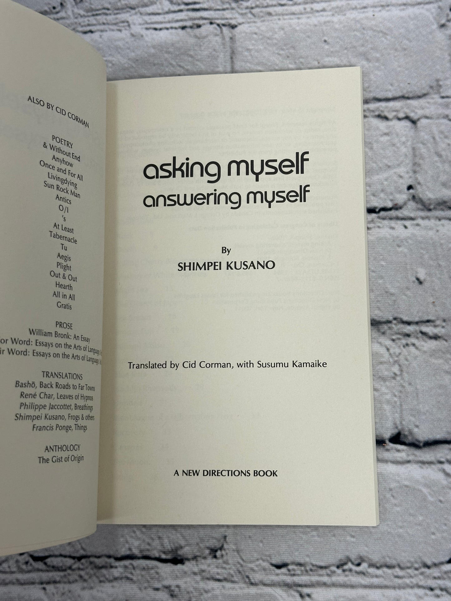 Asking Myself, Answering Myself: Poems by Shimpei Kusano [1984]