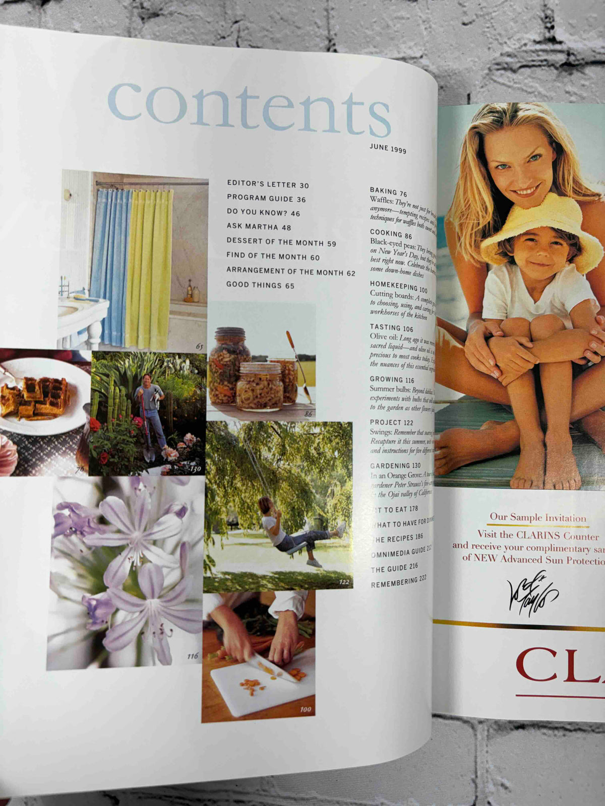 Martha Stewart Living June 1999 (Number 70), 1999 magazine - contents page with departments