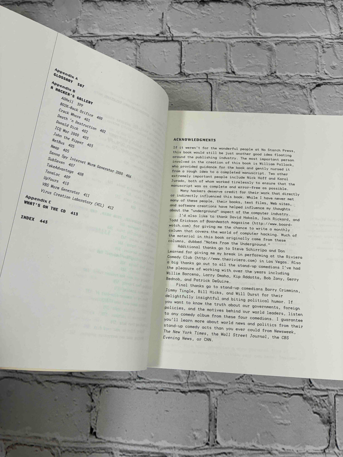 Steal This Computer Book 2 by Wallace Wang, 2002 No Starch Press Trade Paperback - contents and acknowledgments