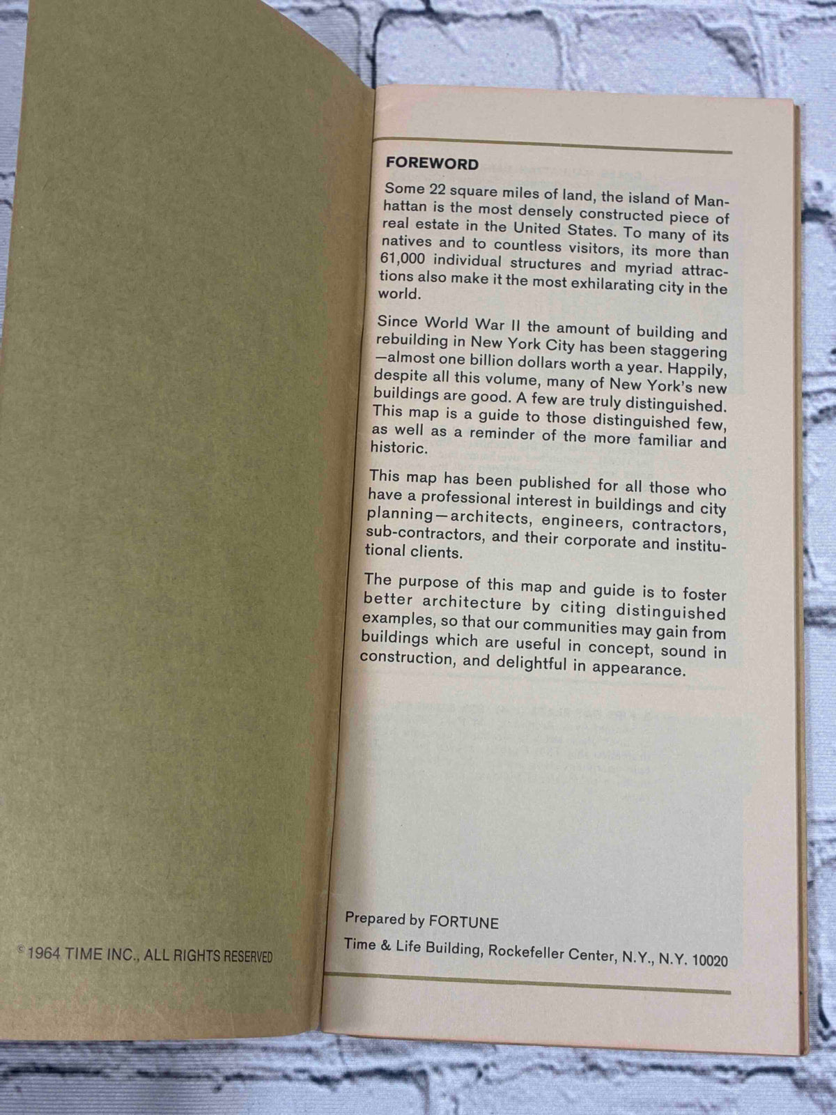 New York's New Architecture by Fortune, 1964 Time Inc. Pamphlet - inside front cover and foreword with copyright