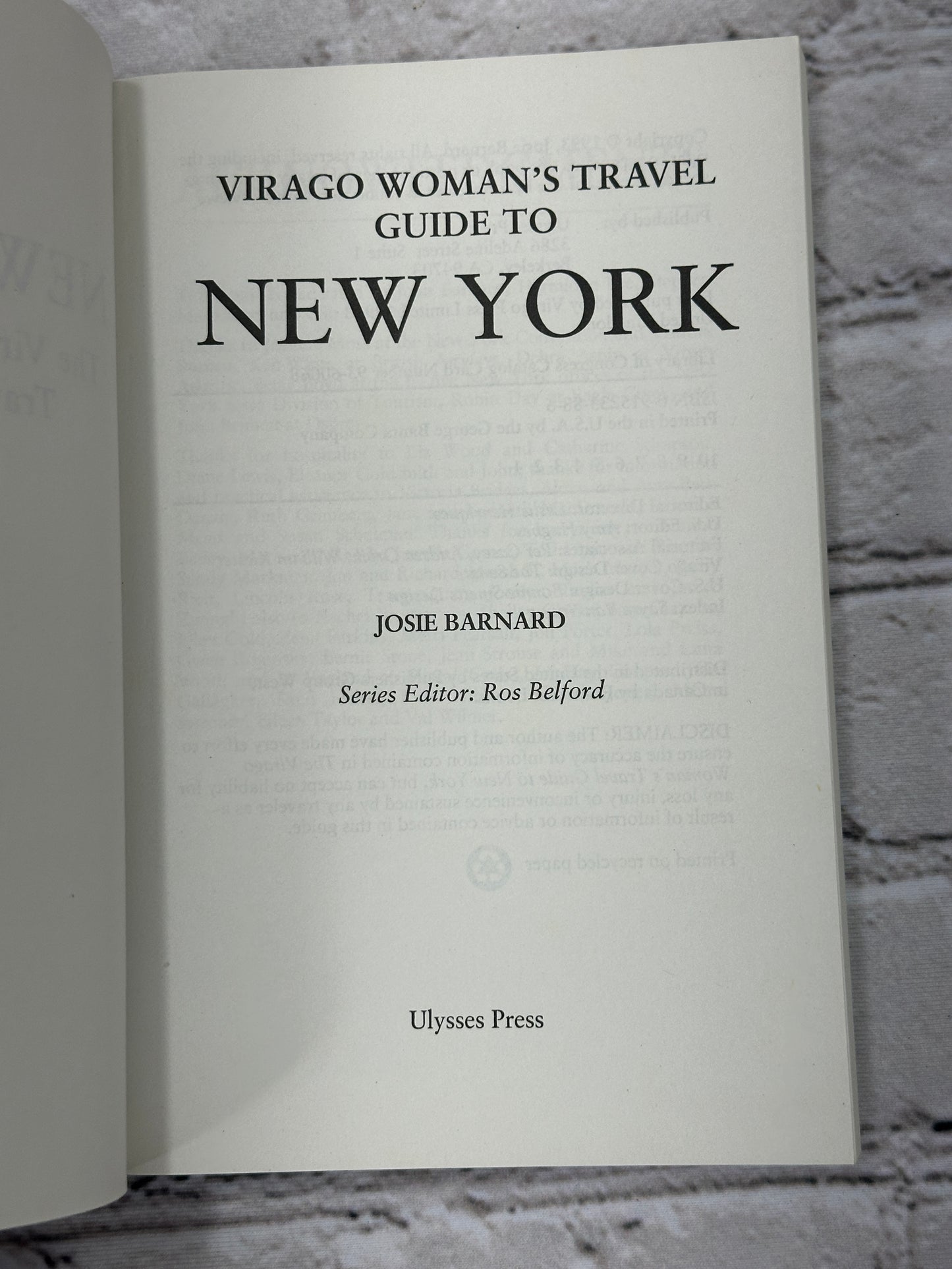 The Virago Woman's Travel Guide, New York By Josie Barnard [1st Print · 1993]