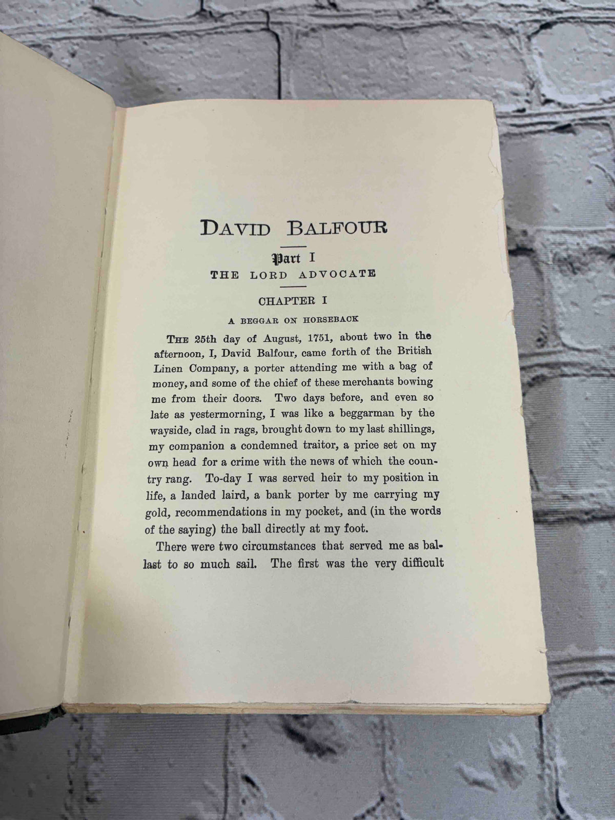 David Balfour by Robert Louis Stevenson, 1906 Scribner's hardcover - first chapter page