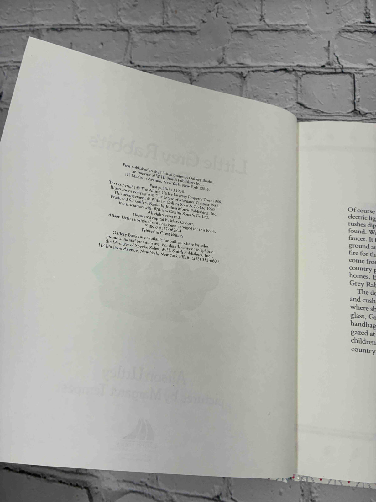 Little Grey Rabbit's Party by Alison Uttley, 1990 Gallery Books hardcover - copyright page