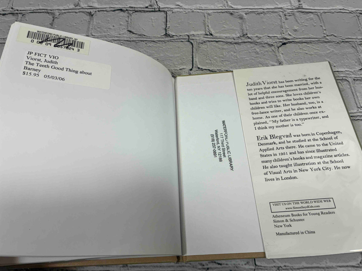 The Tenth Good Thing About Barney by Judith Viorst, ex-library hardcover - rear jacket flap and library labels