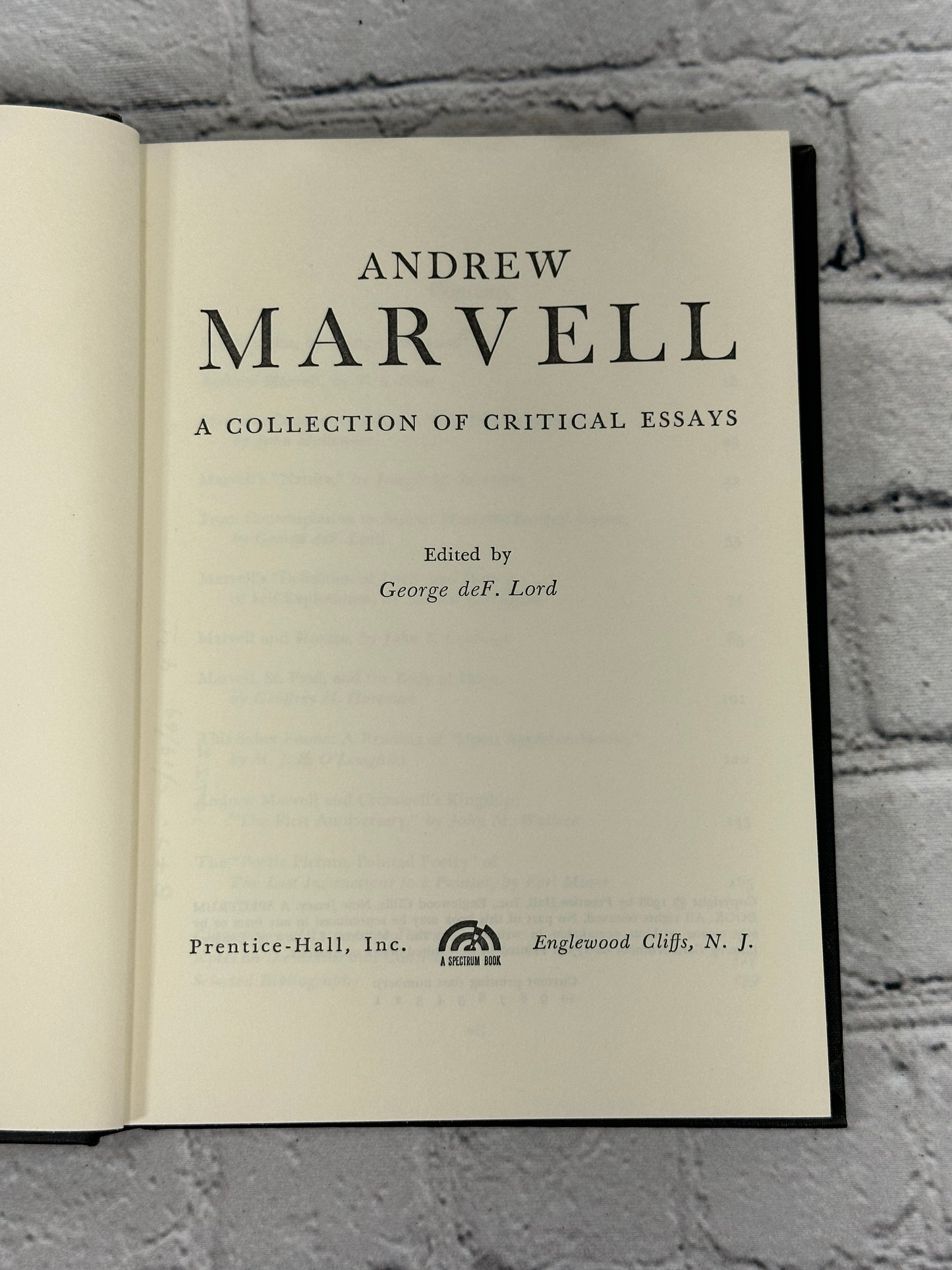 Andrew Marvell: A Collection of Essays by George Lord [1968 · First Printing]