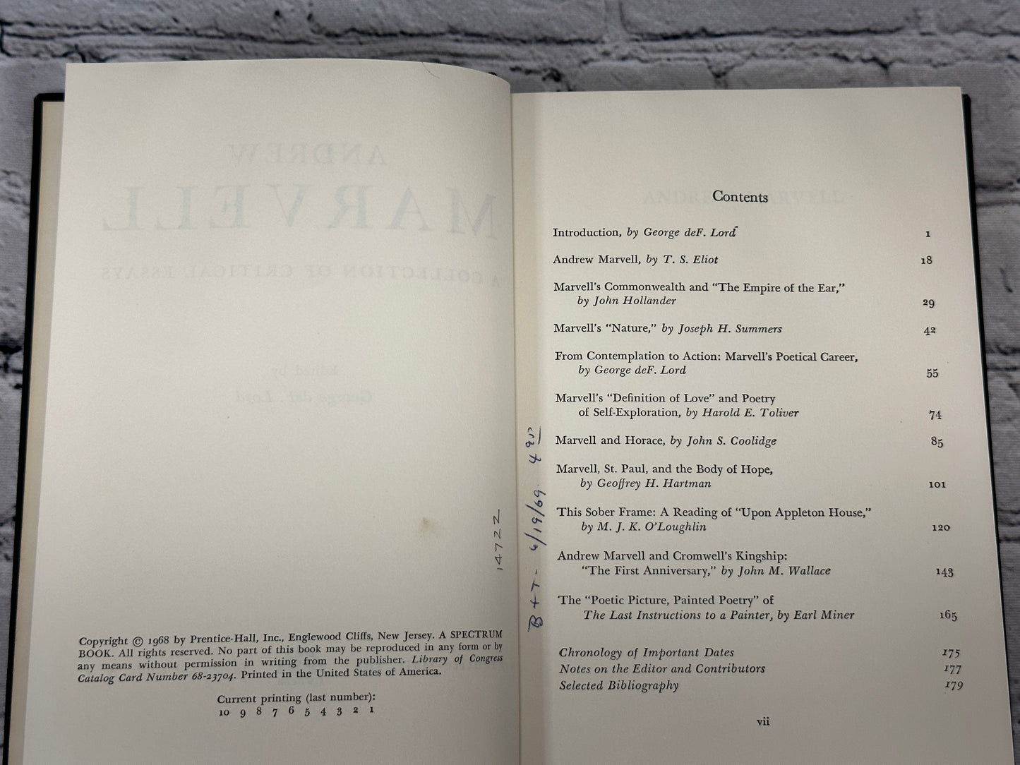 Andrew Marvell: A Collection of Essays by George Lord [1968 · First Printing]